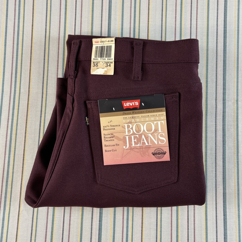 VTG Levis Saddleman Boot Jeans Mens 36x34 Maroon Red DEADSTOCK 10517-6188 #7688